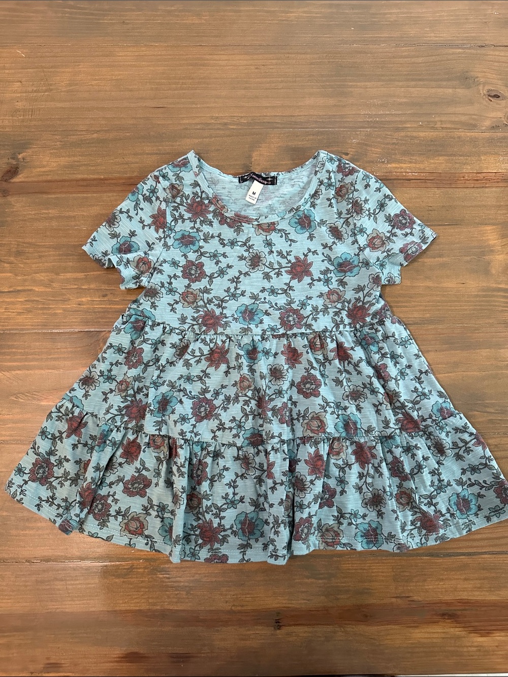 Xhilaration Aqua Floral Tiered Knit top